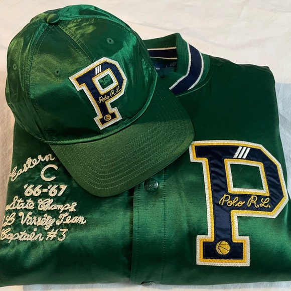 Polo Ralph Lauren Other - Polo Ralph Lauren Varsity satin bomber jacket & logo cap